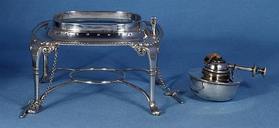 A silver kettle on stand, Height 12 ½”/318mm Width 10”/254mm., Weight 50oz/1418grms.